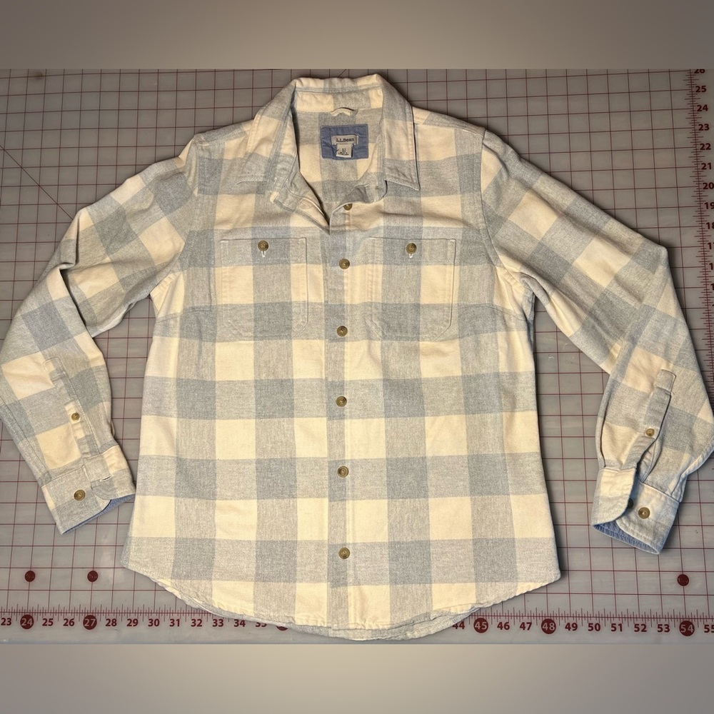 LLBean | Gray and White Buffalo Plaid Long Sleeve Button Up Shirt Size XS